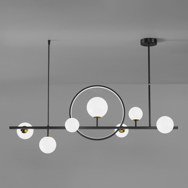 Luces colgantes de restaurantes de múltiples cabezas de geometría moderna de geometría con sombra de vidrio blanco