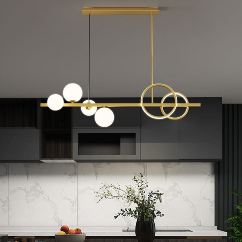 Luces colgantes de restaurantes de múltiples cabezas de geometría moderna de geometría con sombra de vidrio blanco