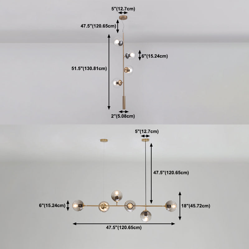 Lámparas colgantes de restaurantes múltiples de Gold Island Chandelier con sombra de vidrio de globo