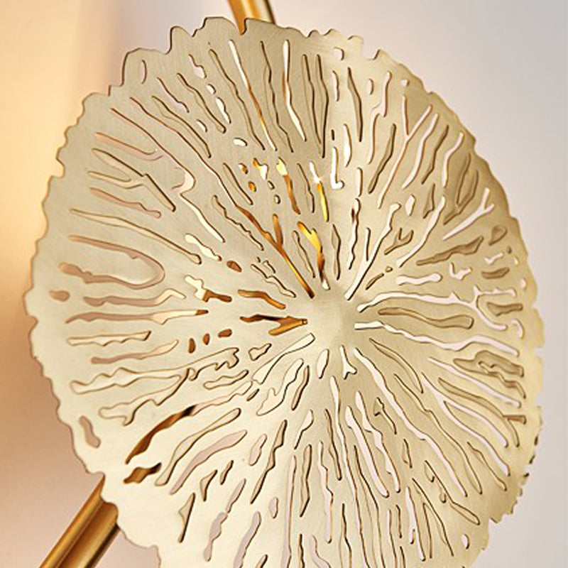 Luz de latón nórdica Luz de loto Forma de la hoja de múltiples luces de pared de luz en oro