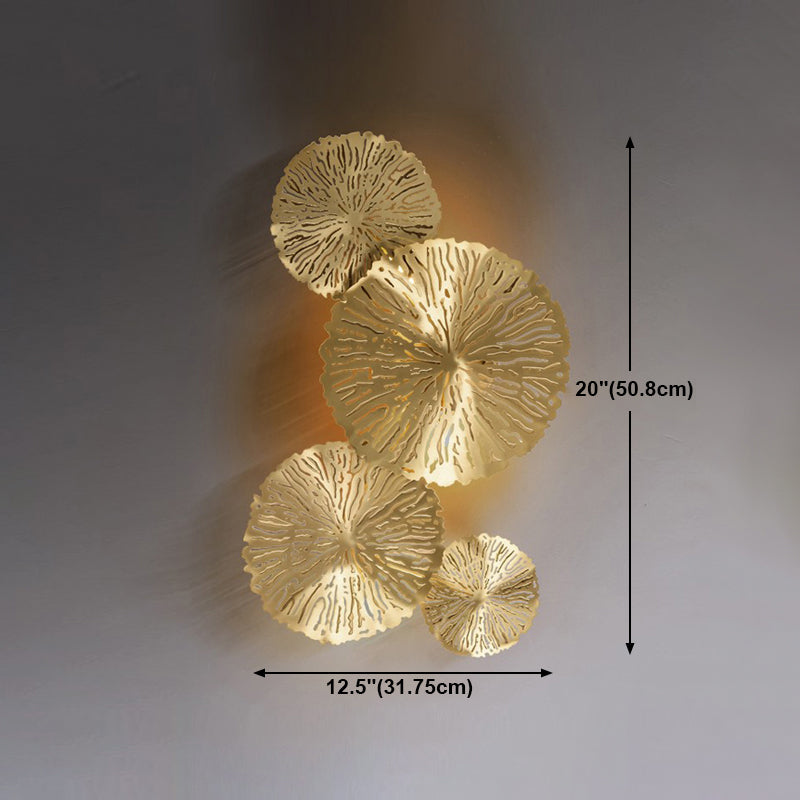 Luz de latón nórdica Luz de loto Forma de la hoja de múltiples luces de pared de luz en oro