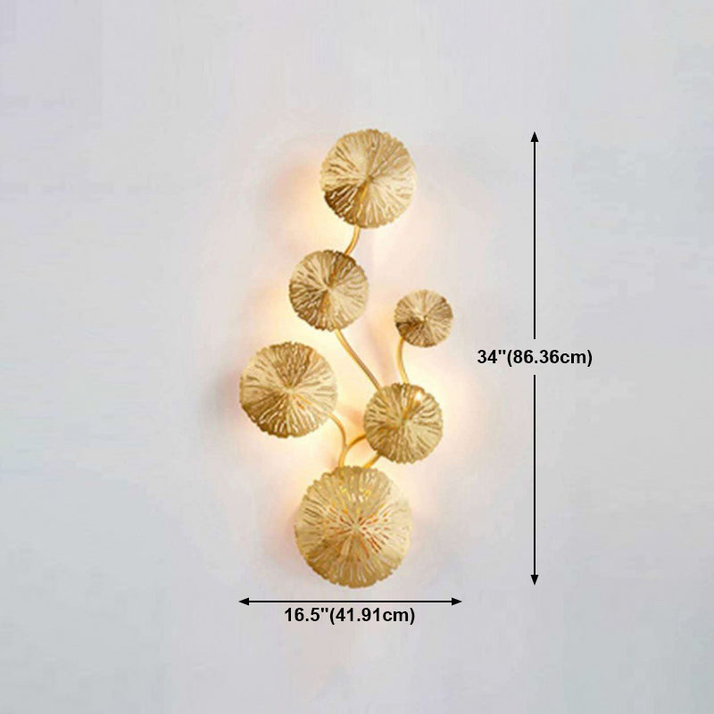 Luz de latón nórdica Luz de loto Forma de la hoja de múltiples luces de pared de luz en oro