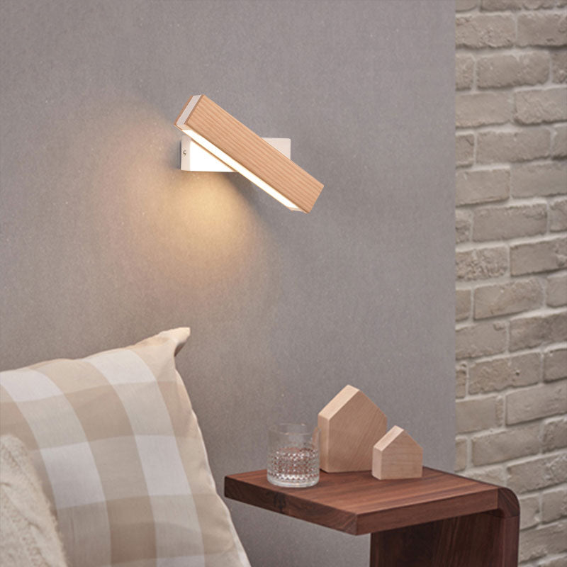 Square Shade Wood Wall Sconce Modern Style Single Light Wall Mounted Light