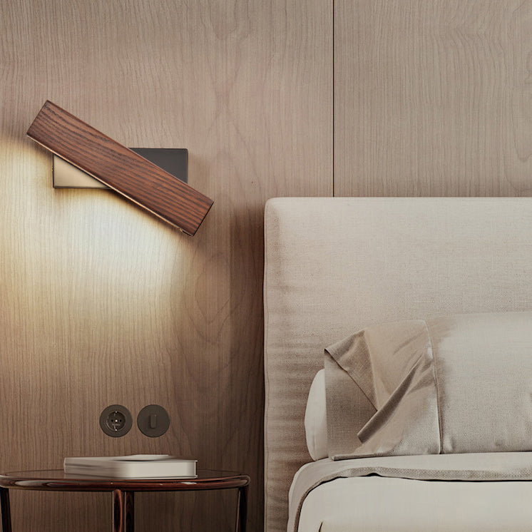 Square Shade Wood Wall Sconce Modern Style Single Light Wall Mounted Light