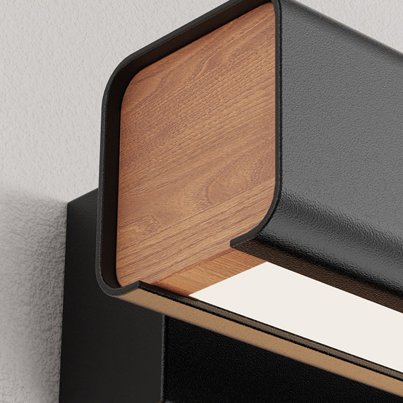 1 Light Rectangular Wall Mounted Lamps Modern Style Wood Wall Lamps