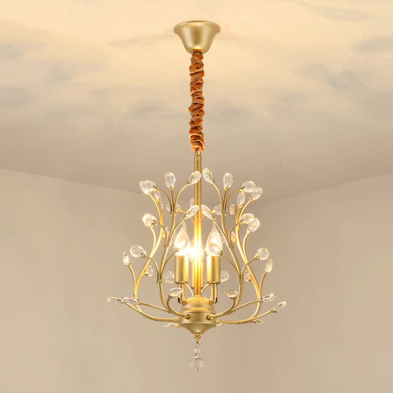 French Retro Pendant Light Fixture 3 Light Metal Crystal Chandelier for Bedroom