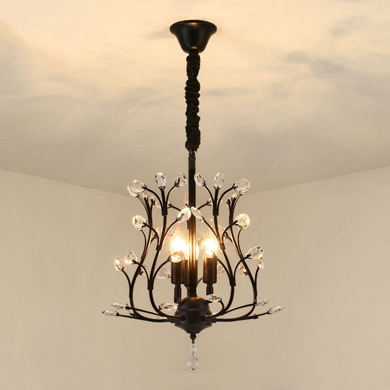 French Retro Pendant Light Fixture 3 Light Metal Crystal Chandelier for Bedroom