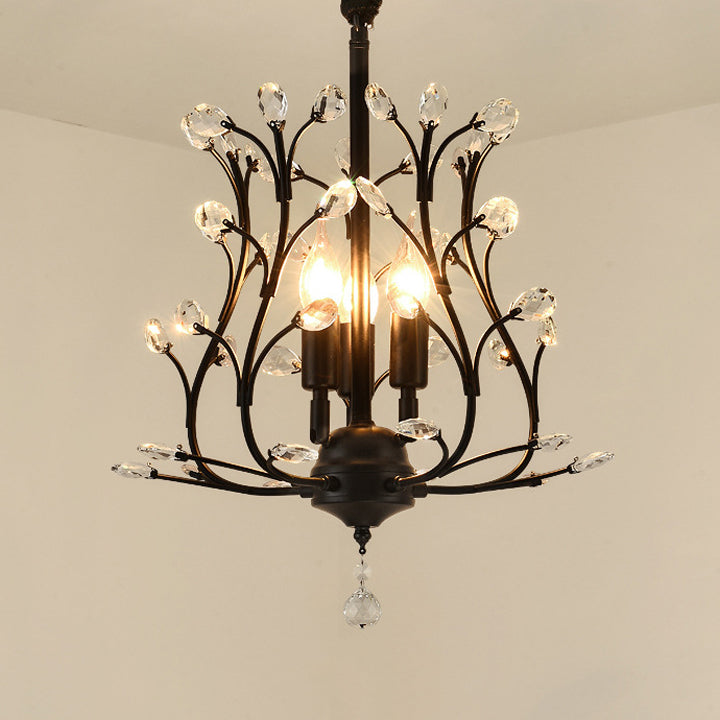 French Retro Pendant Light Fixture 3 Light Metal Crystal Chandelier for Bedroom