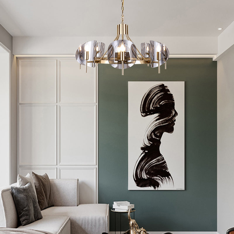 Modern Style Chandelier Light Fixture Round Shape Glass Hanging Light for Living Room