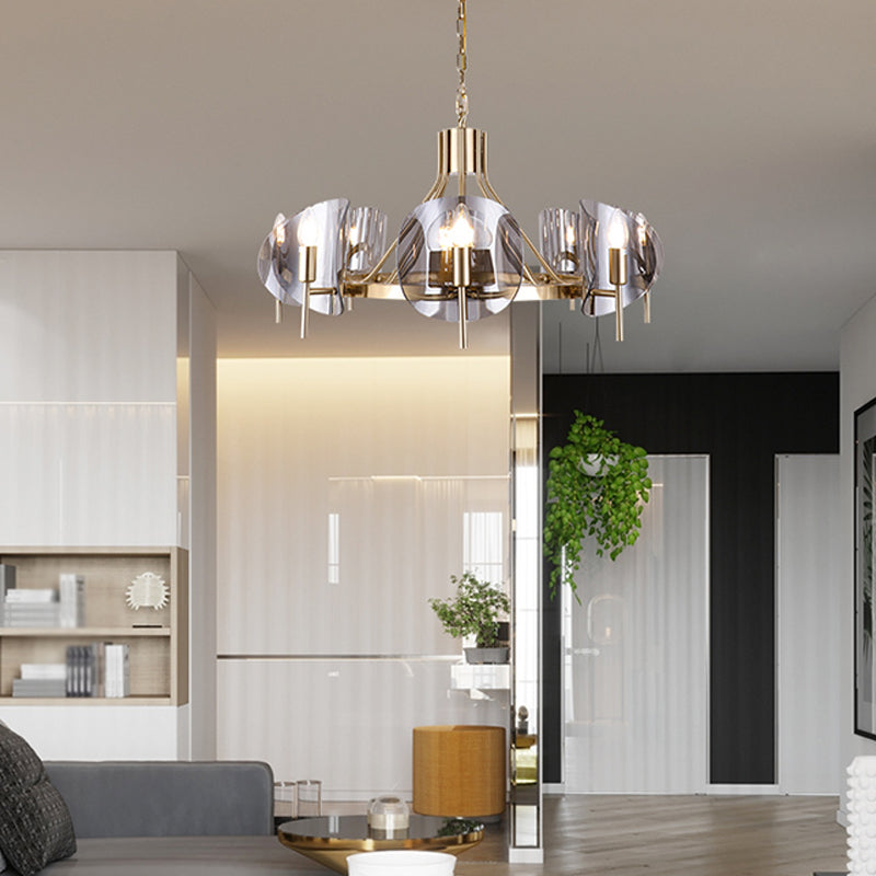 Modern Style Chandelier Light Fixture Round Shape Glass Hanging Light for Living Room