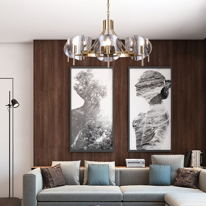 Modern Style Chandelier Light Fixture Round Shape Glass Hanging Light for Living Room