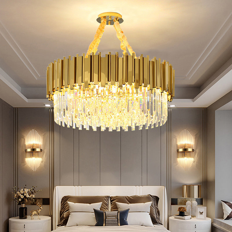 Modern Style Pendant Light Fixture Crystal Living Room Chandelier in Gold