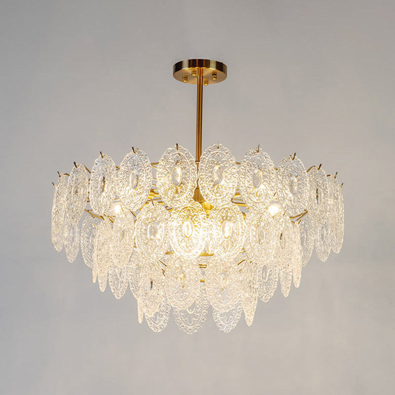 American Style Chandelier Light Fixture Oval Metal Glass Chandelier in Gold