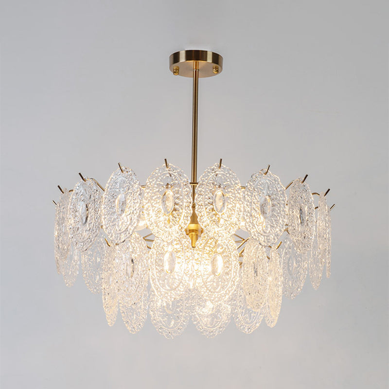 American Style Chandelier Light Fixture Oval Metal Glass Chandelier in Gold