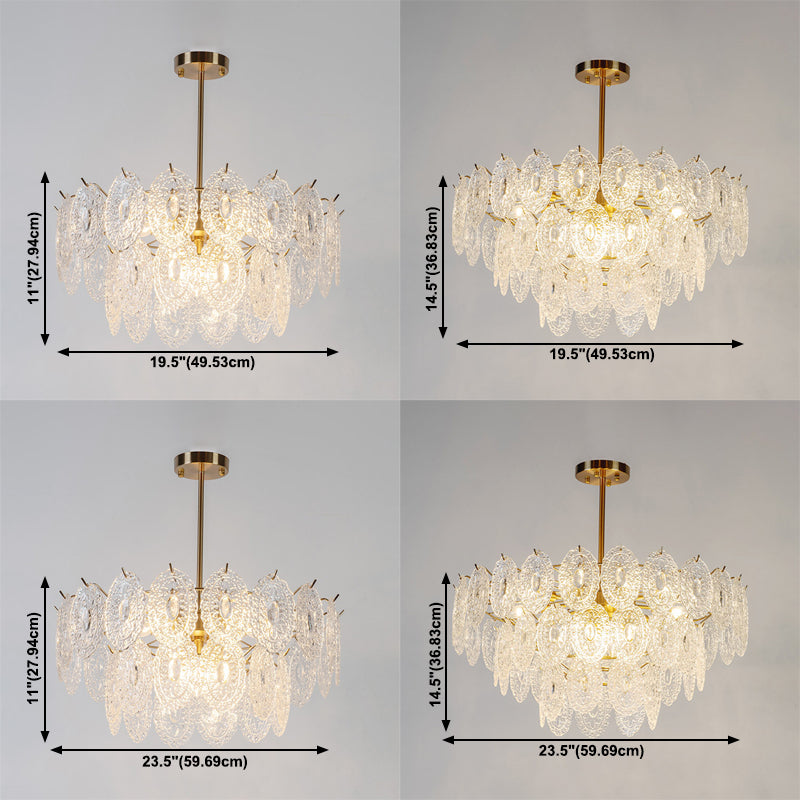 American Style Chandelier Light Fixture Oval Metal Glass Chandelier in Gold