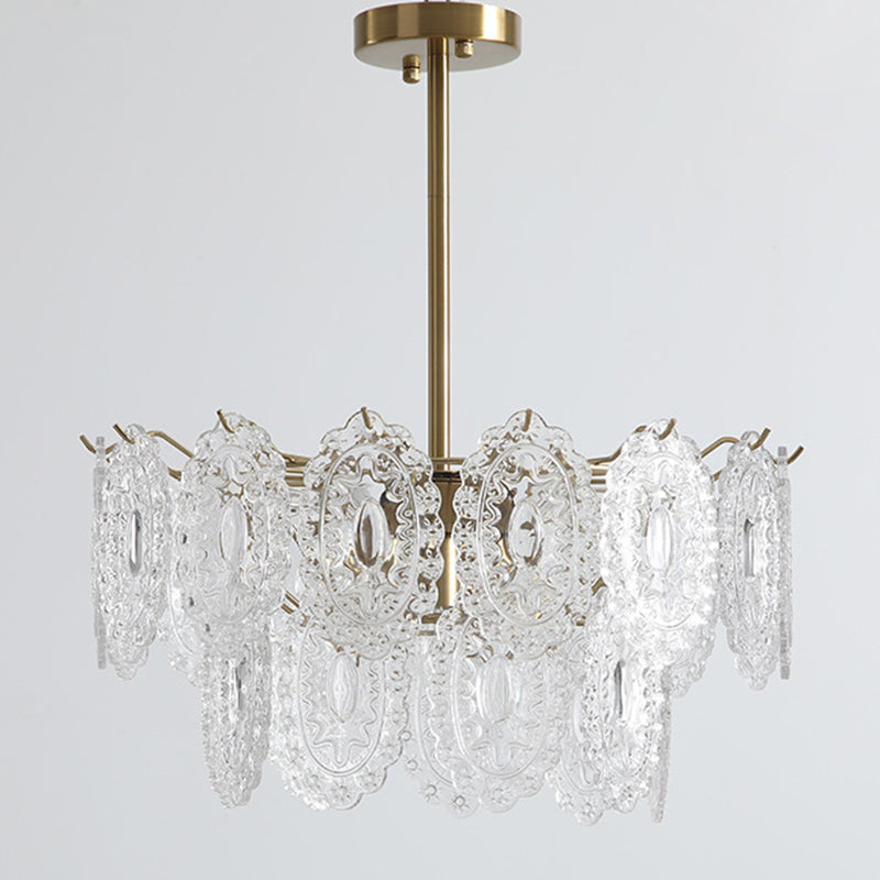 American Style Chandelier Light Fixture Oval Metal Glass Chandelier in Gold