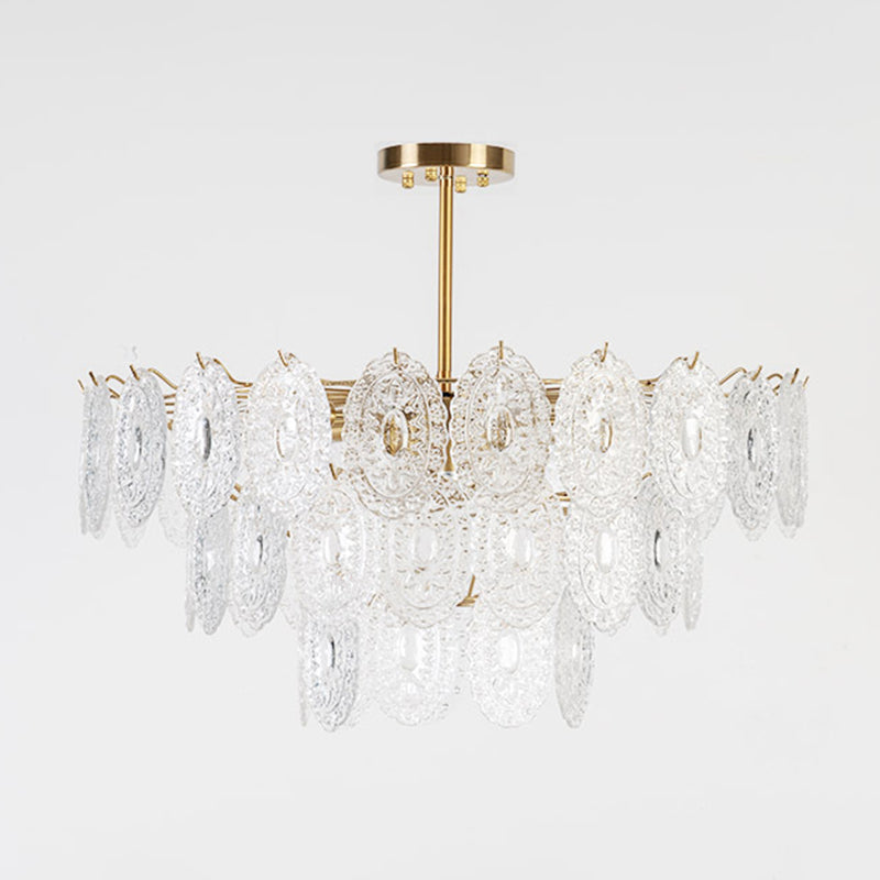 American Style Chandelier Light Fixture Oval Metal Glass Chandelier in Gold