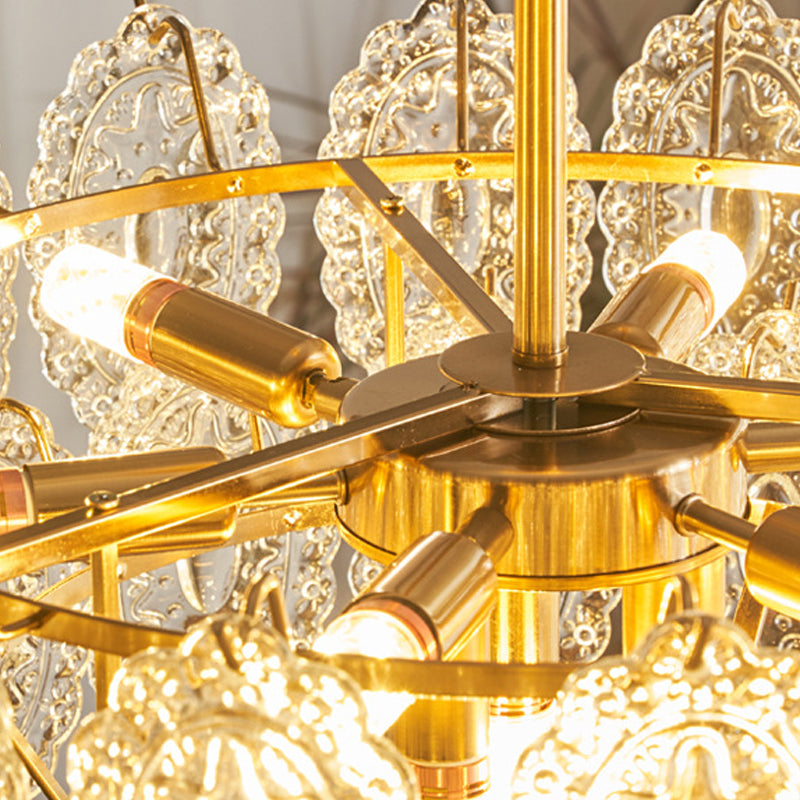 American Style Chandelier Light Fixture Metal Glass Chandelier in Gold