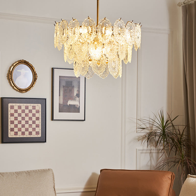 American Style Chandelier Light Fixture Metal Glass Chandelier in Gold