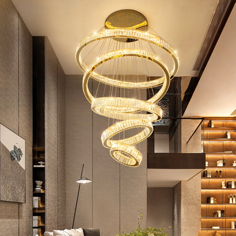 Multi-Tier Modern Style Chandelier Lighting Fixtures Crystal Hanging Chandelier in Gold