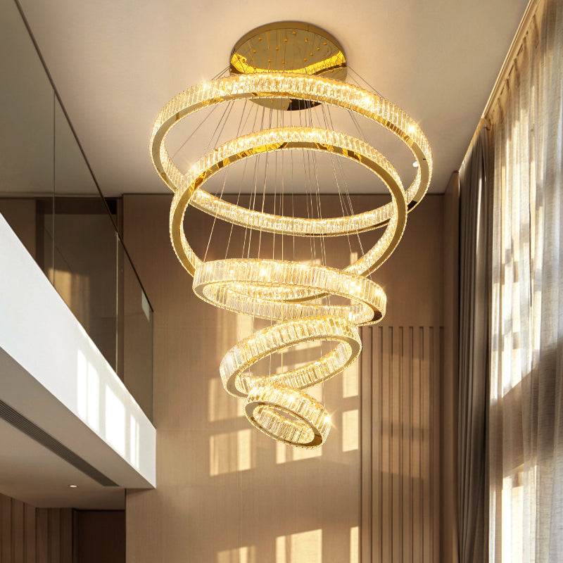 Multi-Tier Modern Style Chandelier Lighting Fixtures Crystal Hanging Chandelier in Gold