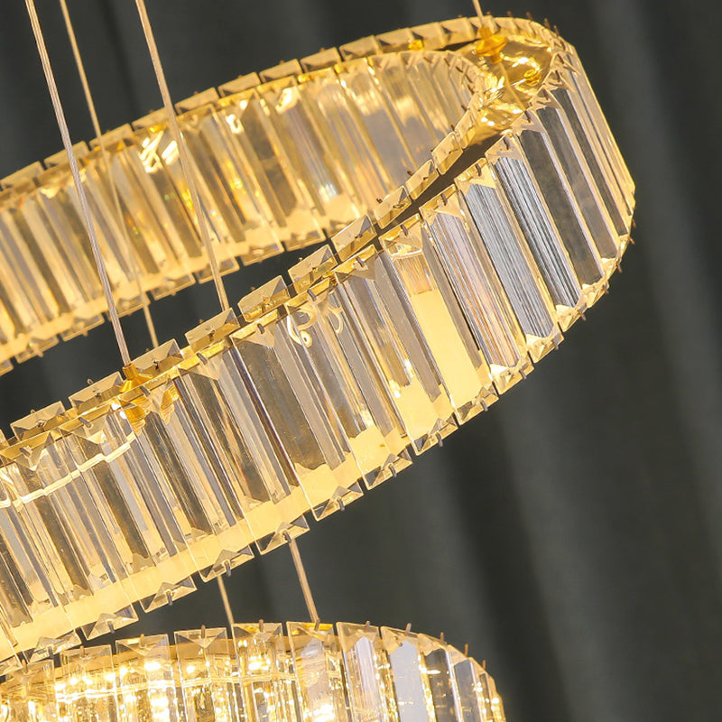 Multi-Tier Modern Style Chandelier Lighting Fixtures Crystal Hanging Chandelier in Gold