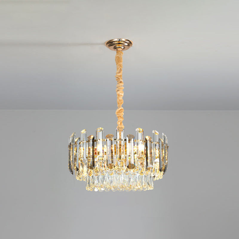 Round Shade Chandelier Lighting Modern Crystal Pendant Light in Clear for Dining Room