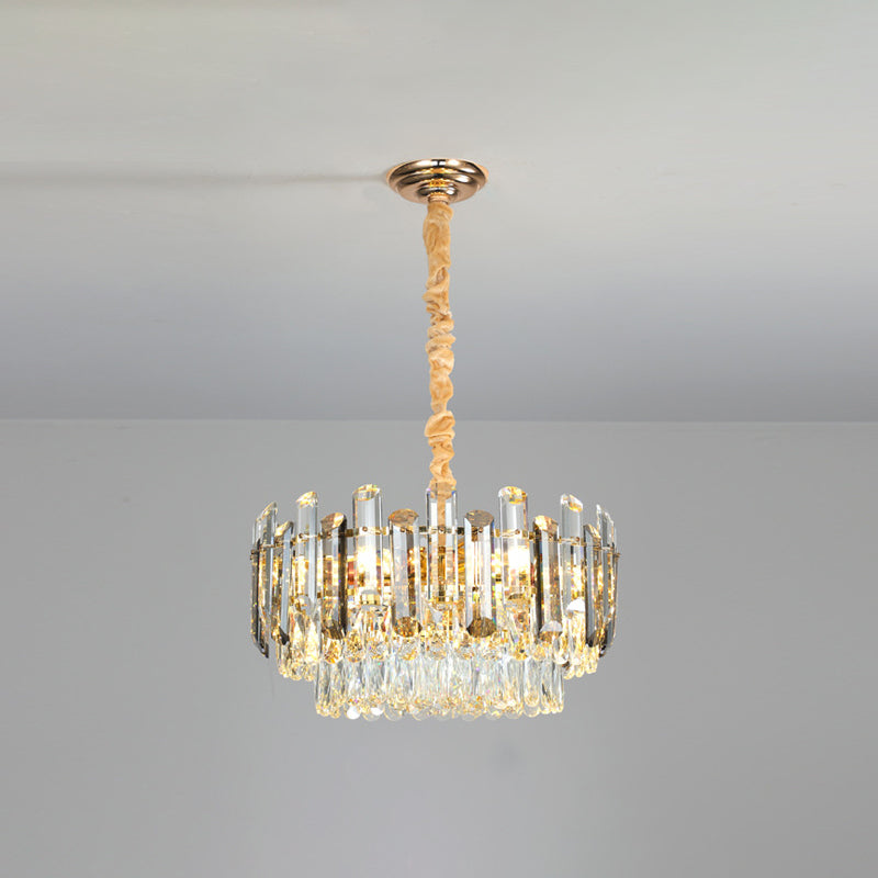 Round Shade Chandelier Lighting Modern Crystal Pendant Light in Clear for Dining Room