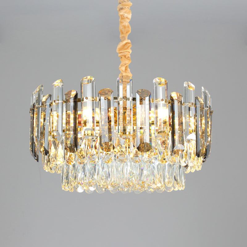 Round Shade Chandelier Lighting Modern Crystal Pendant Light in Clear for Dining Room