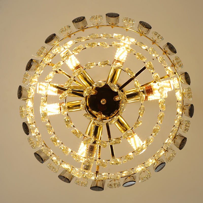 Round Shade Chandelier Lighting Modern Crystal Pendant Light in Clear for Dining Room