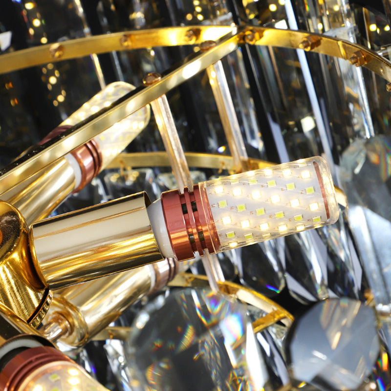 Round Shade Chandelier Lighting Modern Crystal Pendant Light in Clear for Dining Room