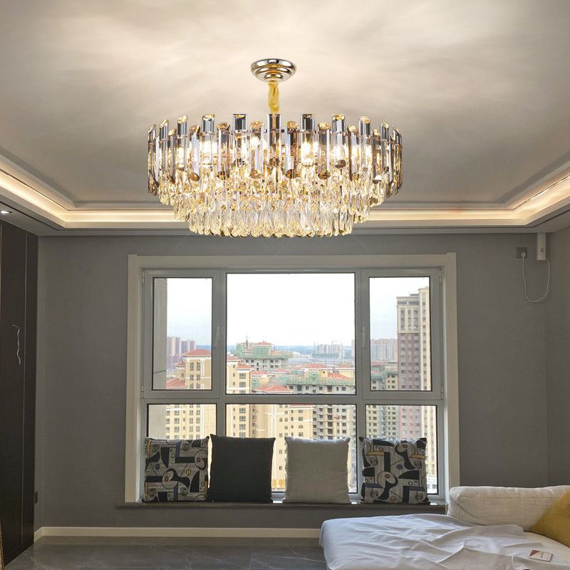 Round Shade Chandelier Lighting Modern Crystal Pendant Light in Clear for Dining Room