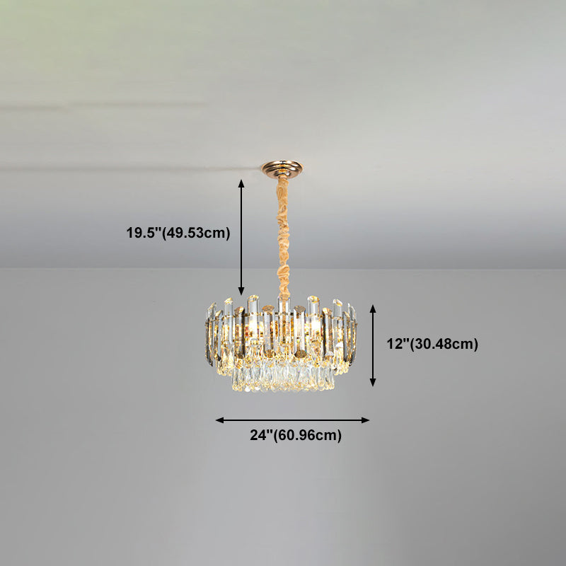 Round Shade Chandelier Lighting Modern Crystal Pendant Light in Clear for Dining Room