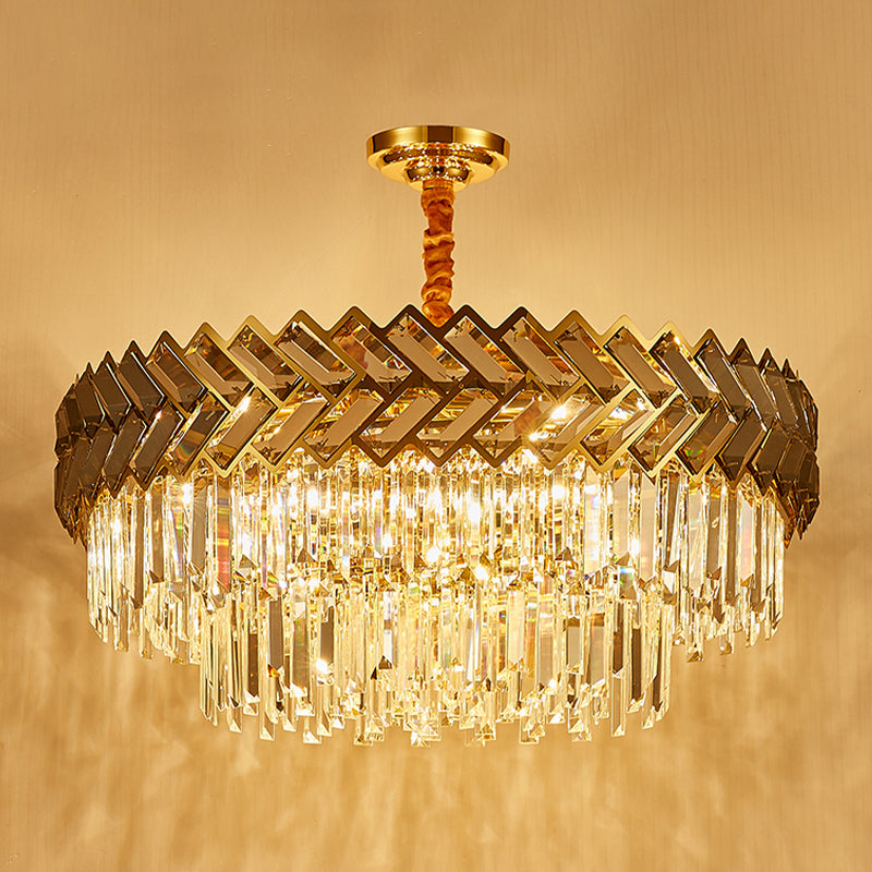 Contemporary Round Pendant Light Fixture Crystal Living Room Chandelier in Gold
