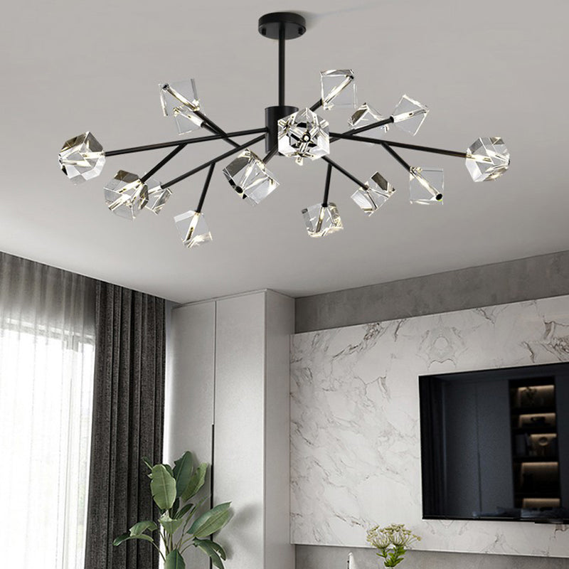 Contemporary Sputnik Chandelier Lighting Beveled Crystal Ceiling Chandelier in Black