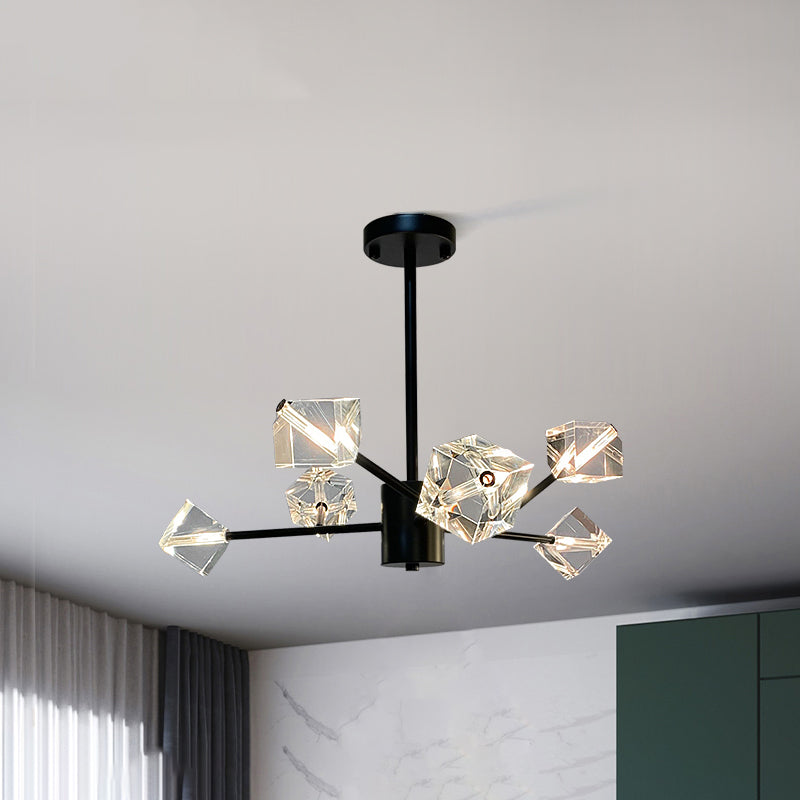 Contemporary Sputnik Chandelier Lighting Beveled Crystal Ceiling Chandelier in Black