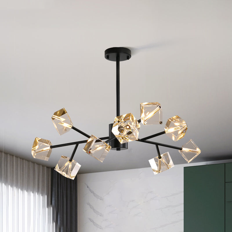 Contemporary Sputnik Chandelier Lighting Beveled Crystal Ceiling Chandelier in Black