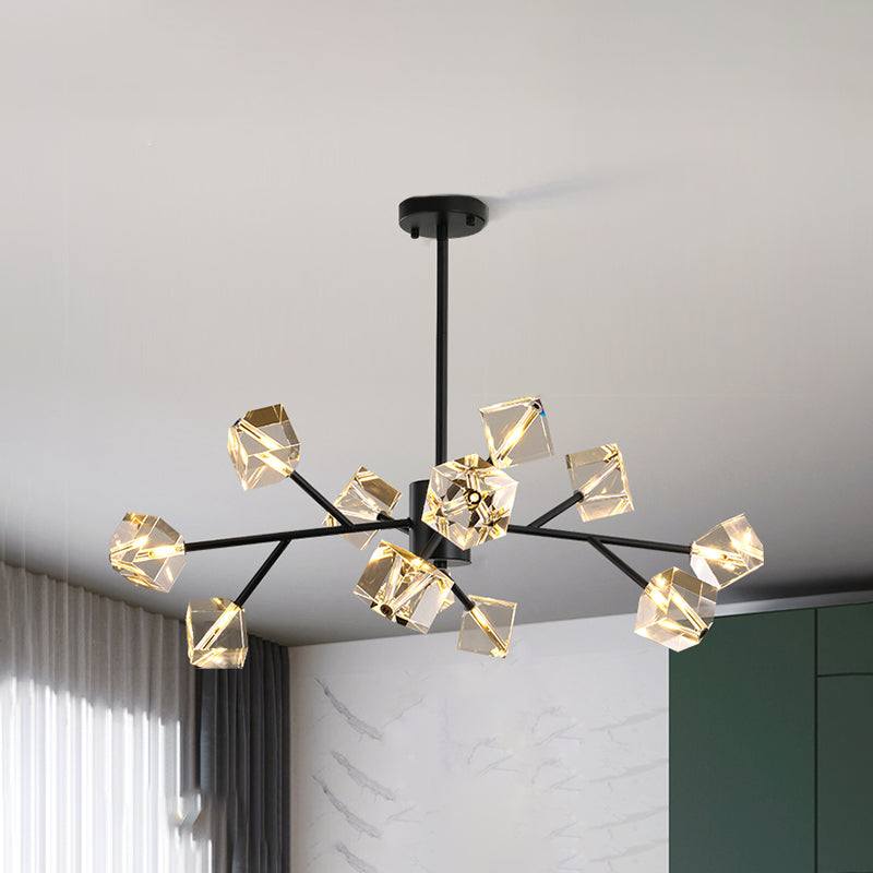 Contemporary Sputnik Chandelier Lighting Beveled Crystal Ceiling Chandelier in Black