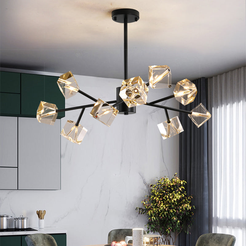Contemporary Sputnik Chandelier Lighting Beveled Crystal Ceiling Chandelier in Black