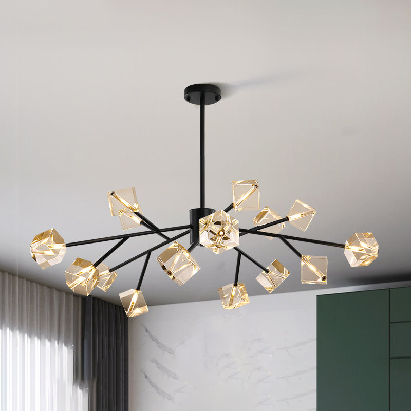 Contemporary Sputnik Chandelier Lighting Beveled Crystal Ceiling Chandelier in Black