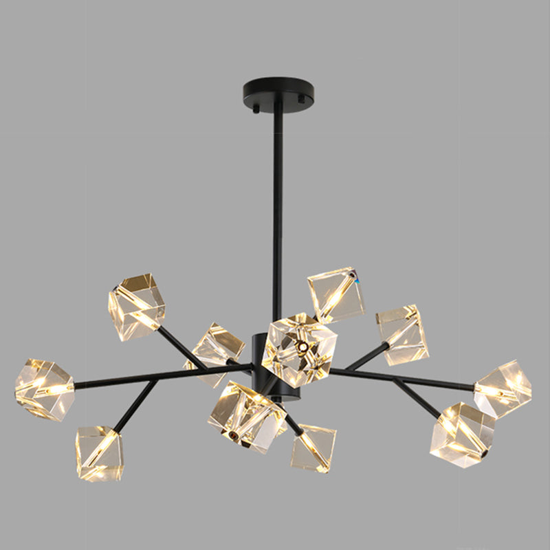 Contemporary Sputnik Chandelier Lighting Beveled Crystal Ceiling Chandelier in Black