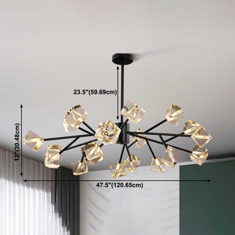 Contemporary Sputnik Chandelier Lighting Beveled Crystal Ceiling Chandelier in Black