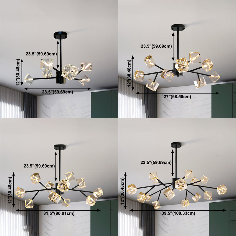 Contemporary Sputnik Chandelier Lighting Beveled Crystal Ceiling Chandelier in Black