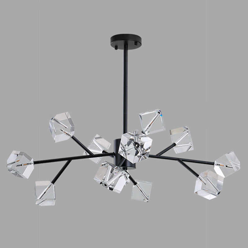 Contemporary Sputnik Chandelier Lighting Beveled Crystal Ceiling Chandelier in Black