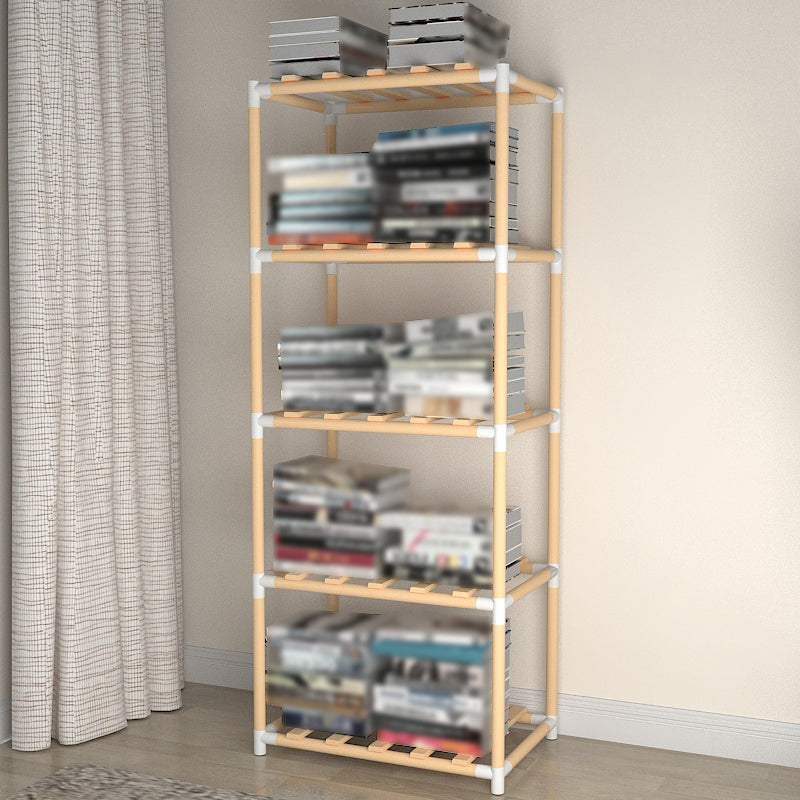 Contemporary Style Bookshelf Open Back Solid Wood in Natural Book Shelf