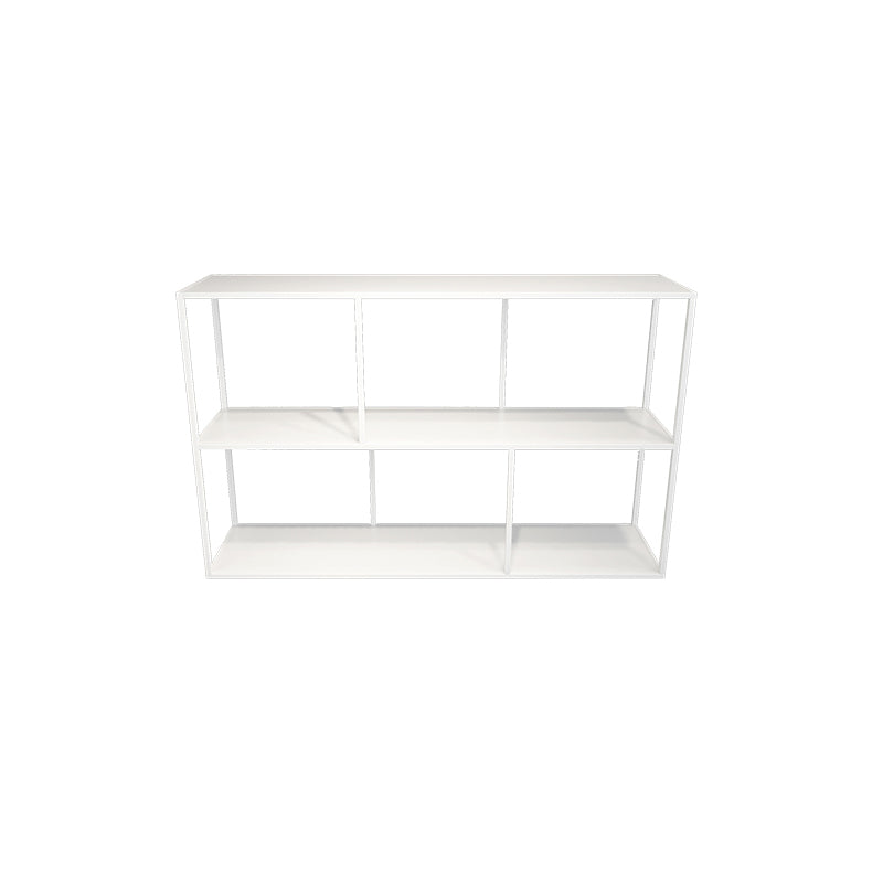 Scaffali di libri minimalisti della libreria aperta con ripiani rettangolari in metallo