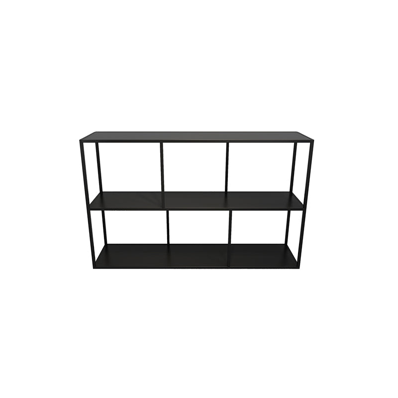 Scaffali di libri minimalisti della libreria aperta con ripiani rettangolari in metallo