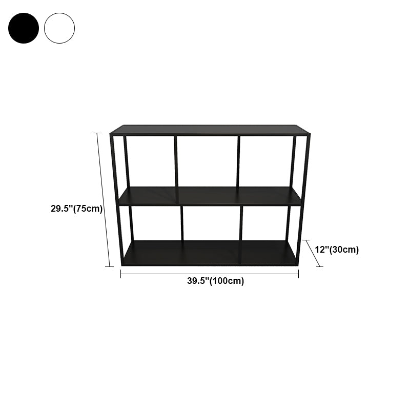 Scaffali di libri minimalisti della libreria aperta con ripiani rettangolari in metallo