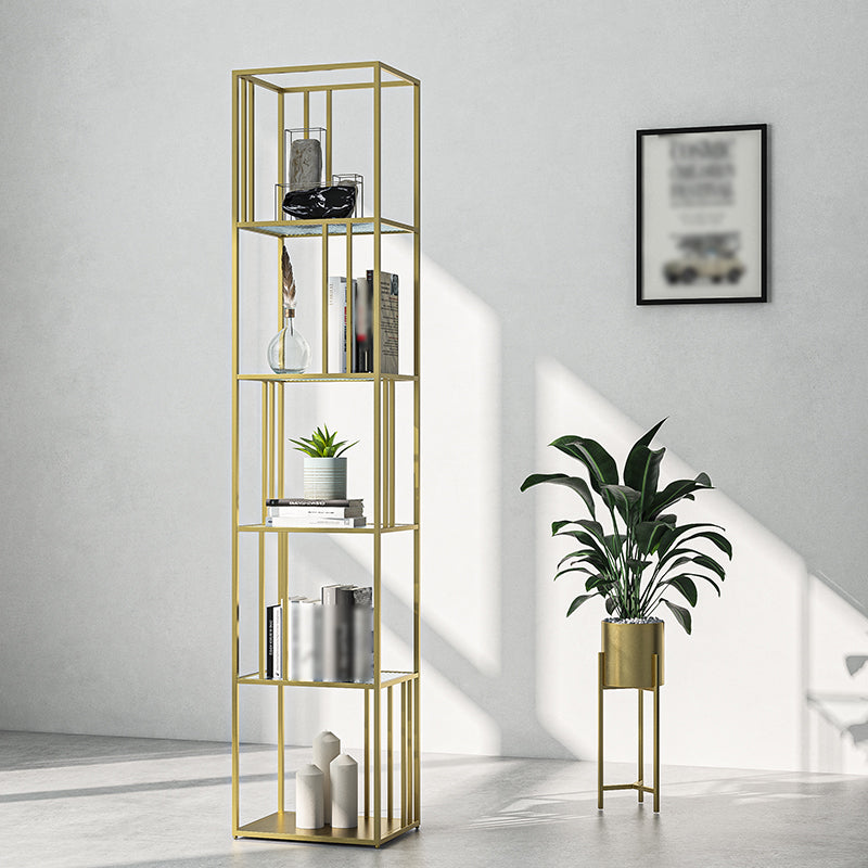 4-Shelf Modern Open Etagere Bookshelf with Iron Frame Glass Shelf