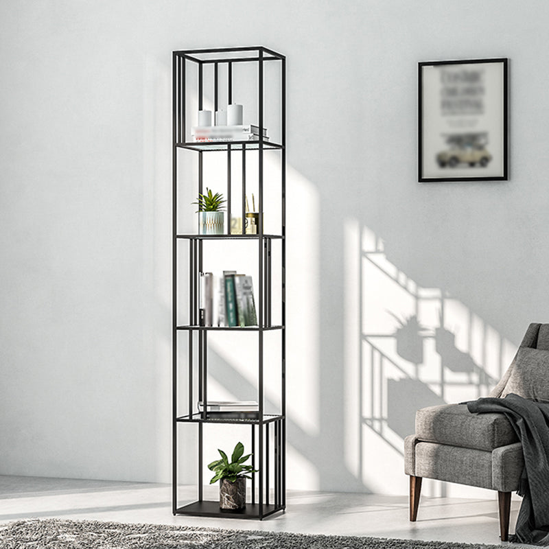 4-Shelf Modern Open Etagere Bookshelf with Iron Frame Glass Shelf